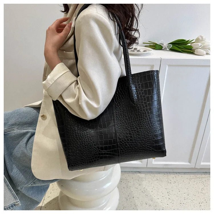 Fashion Crocodile Pattern Large Tote Bag Solid Color Women Shoulder Bags Luxury Pu Leather Lady Handbags Big Shopper Purses 2024 - Buy That Thang