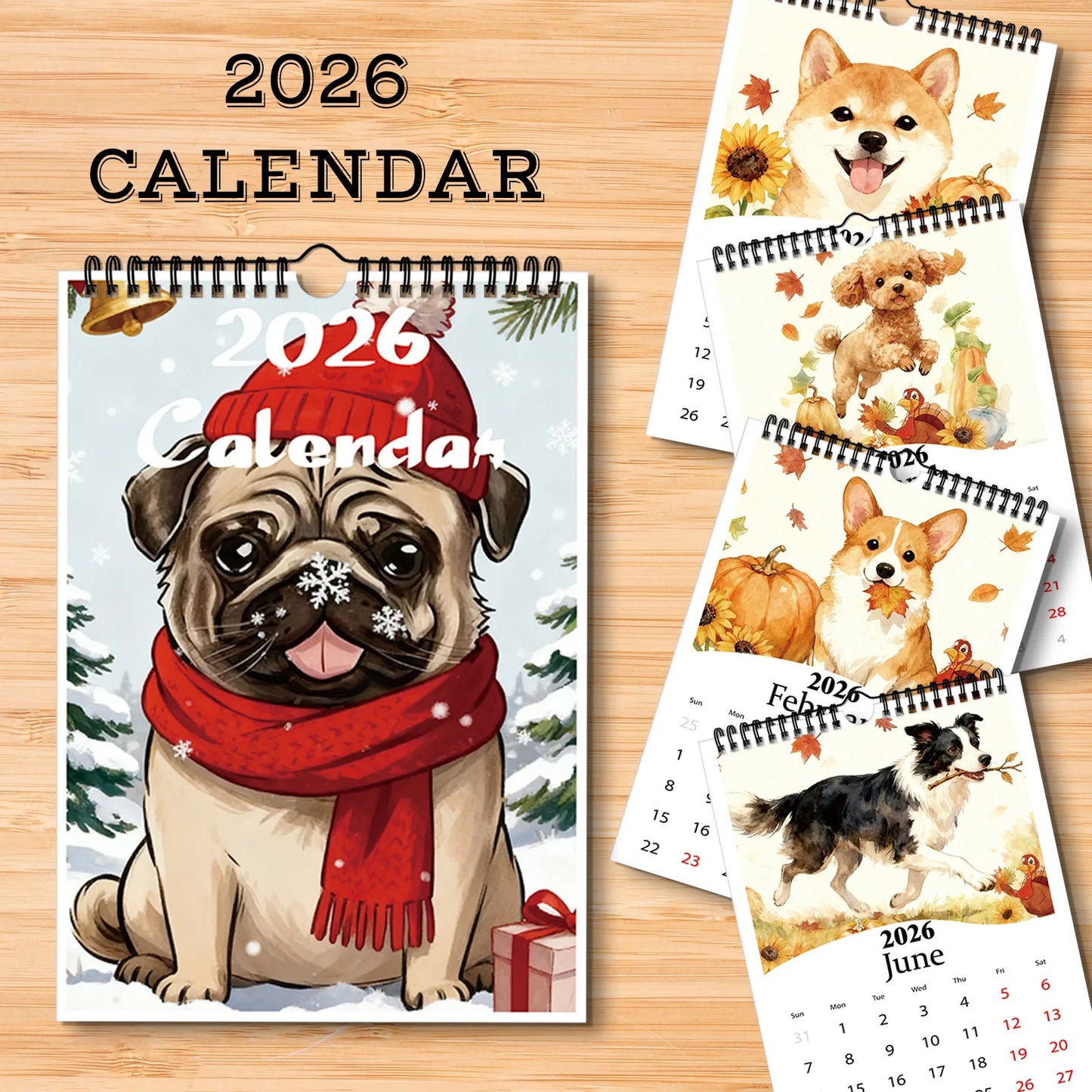 1PC 2026 Pug Theme Calendar,for Checking Dates, Wall Decoration, Suitable for Pet Lovers, and A Lovely Pet - themed Lifestyle Gift - Buy That Thang