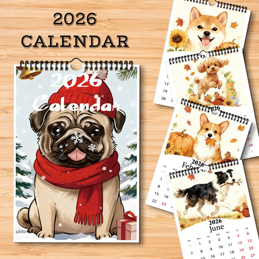 1PC 2026 Pug Theme Calendar,for Checking Dates, Wall Decoration, Suitable for Pet Lovers, and A Lovely Pet - themed Lifestyle Gift - Buy That Thang