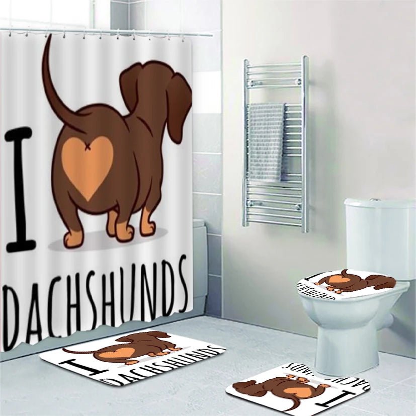 Funny Cute Dachshund Dog Bathroom Curtains Set Shower Curtain Set Cartoon Sausage Dog Bath Mat Rugs Butt Dog Animal Home Decor - Buy That Thang
