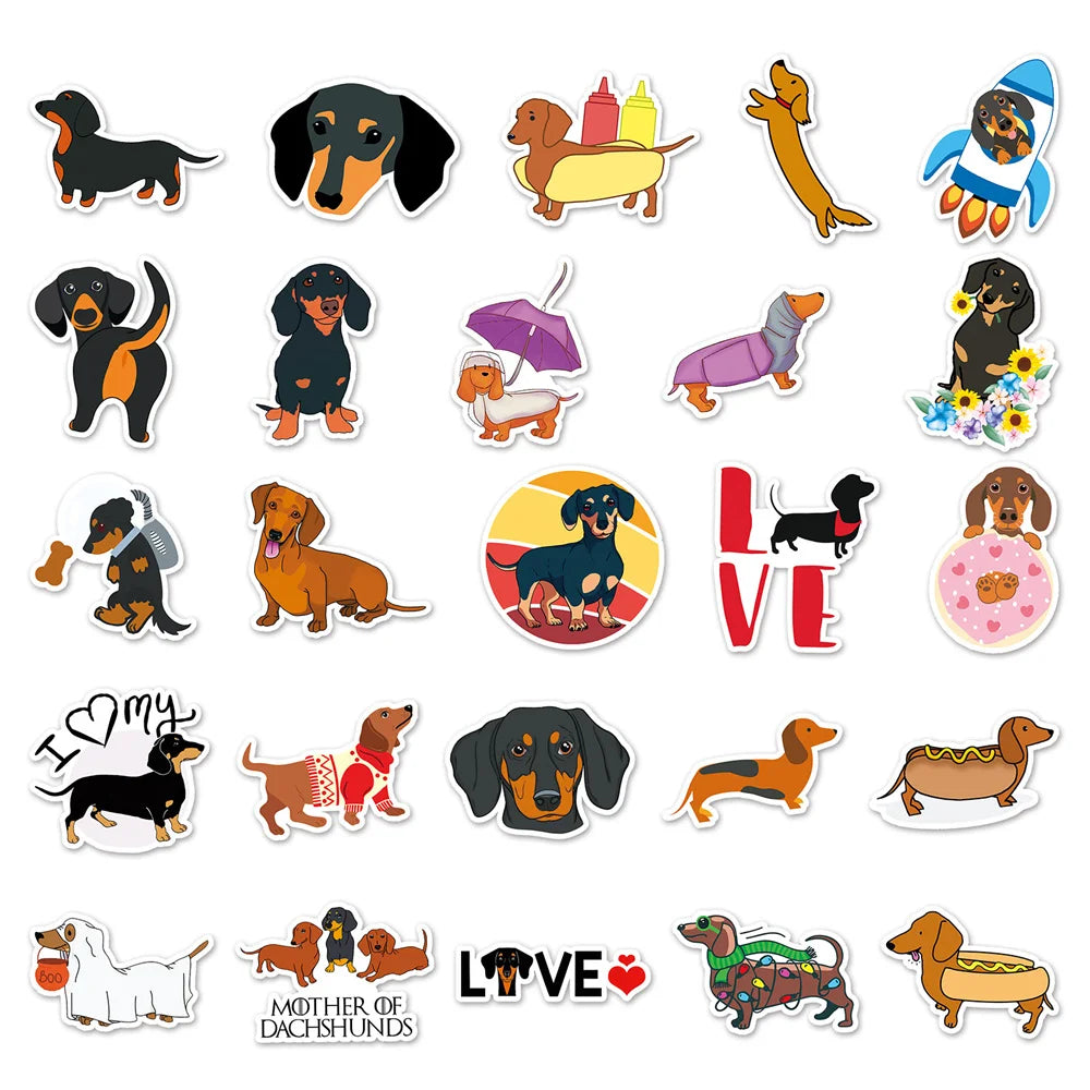 50 PCS Cute Dachshund Cartoon Pet Stickers Children Toy Luggage Laptop iPad Skateboard DIY Decoration Stickers