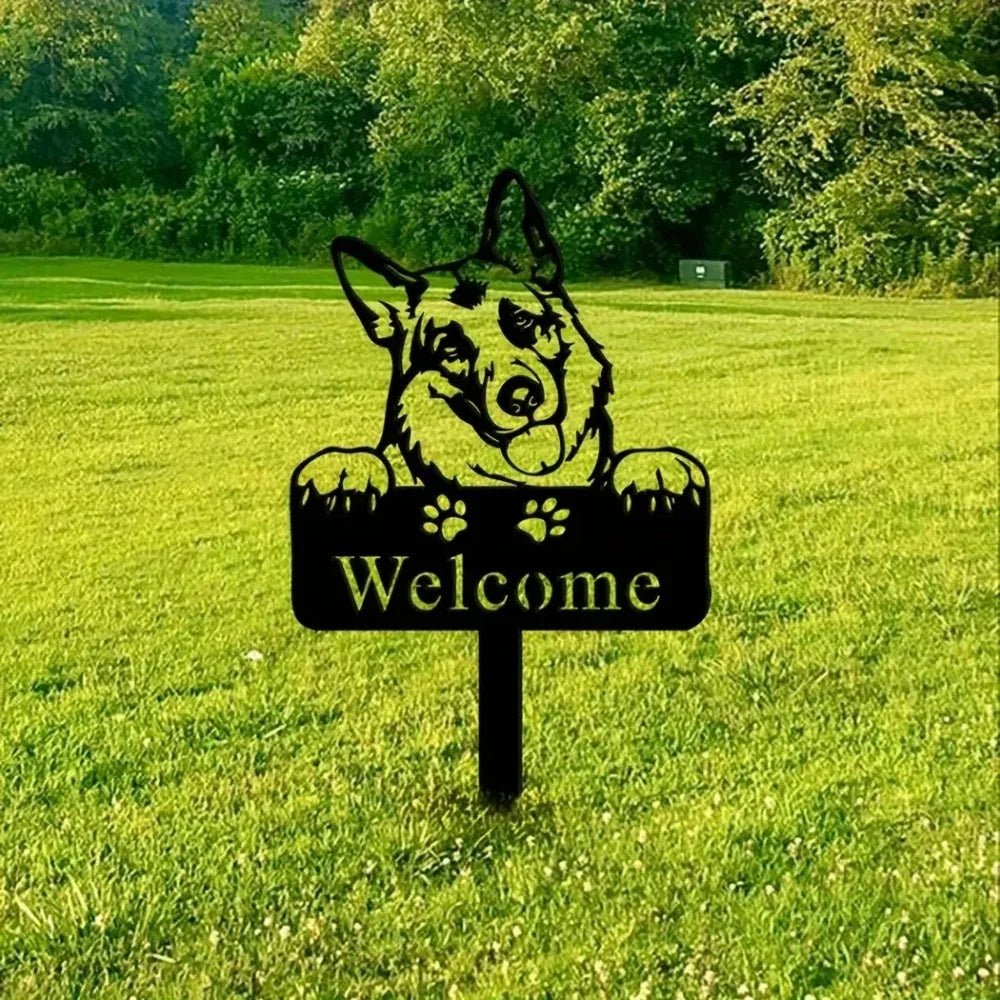 German Shepherd Dog Memorial Stake: Metal Yard Iron Art Silhouette Sign for Home Decor Home Decor - Buy That Thang