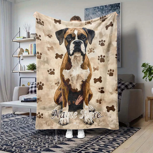 Boxer dog blanket made of soft polyester fiber.