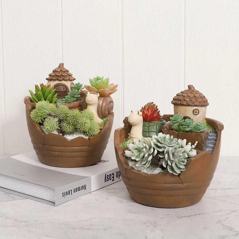 Creative Farmhouse Planter Decorative Flower Pot for Succulents Fairy Garden Desktop Container Zen Ornament Home Decoration - Buy That Thang