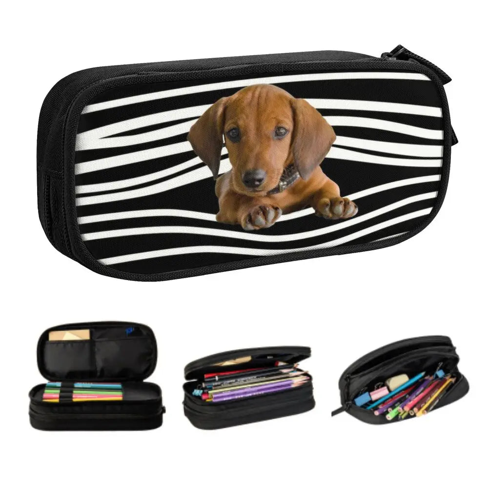 Custom Cute Dachshund Dog Cute Pencil Case Girls Boys Large Capacity Puppy Pet Pencil Pouch School Accessories