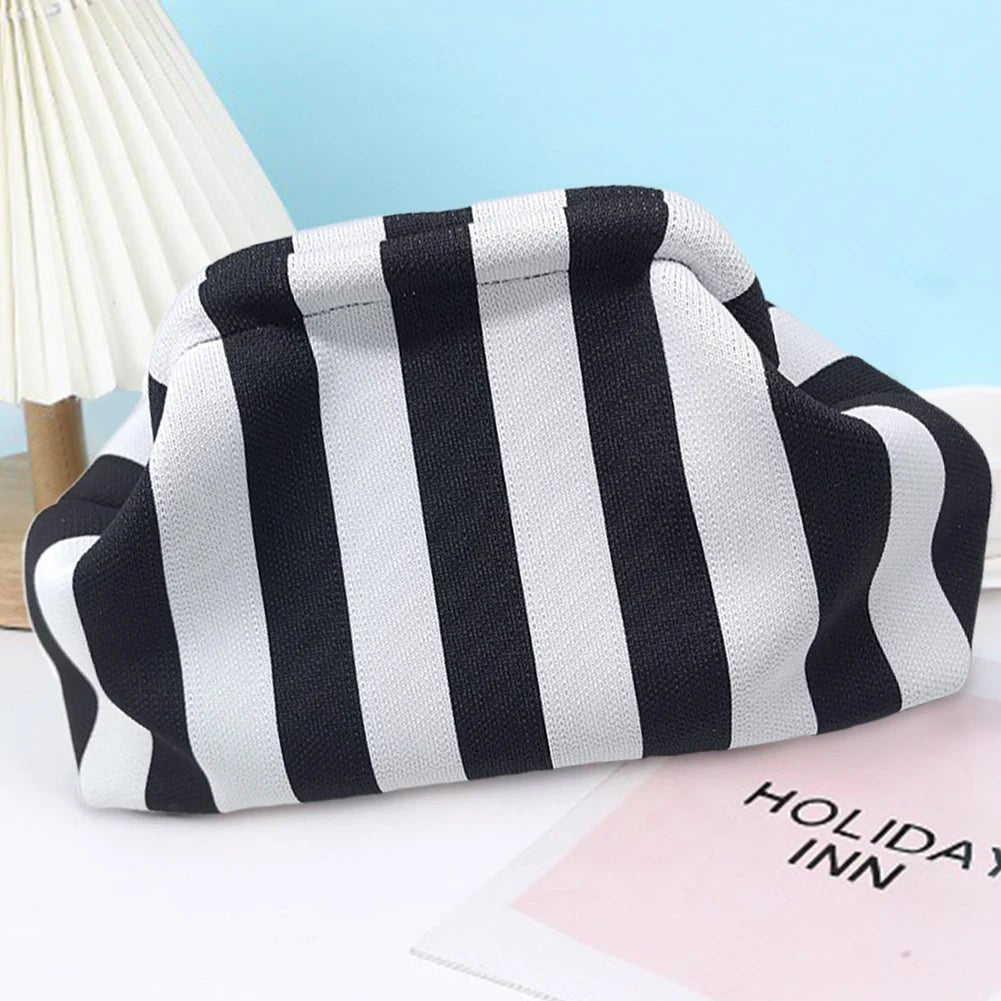 Women Knit Stripe Purse Contrast Color Small Crochet Handbag Knitting Dumpling Clutch Summer Beach Bag - Buy That Thang