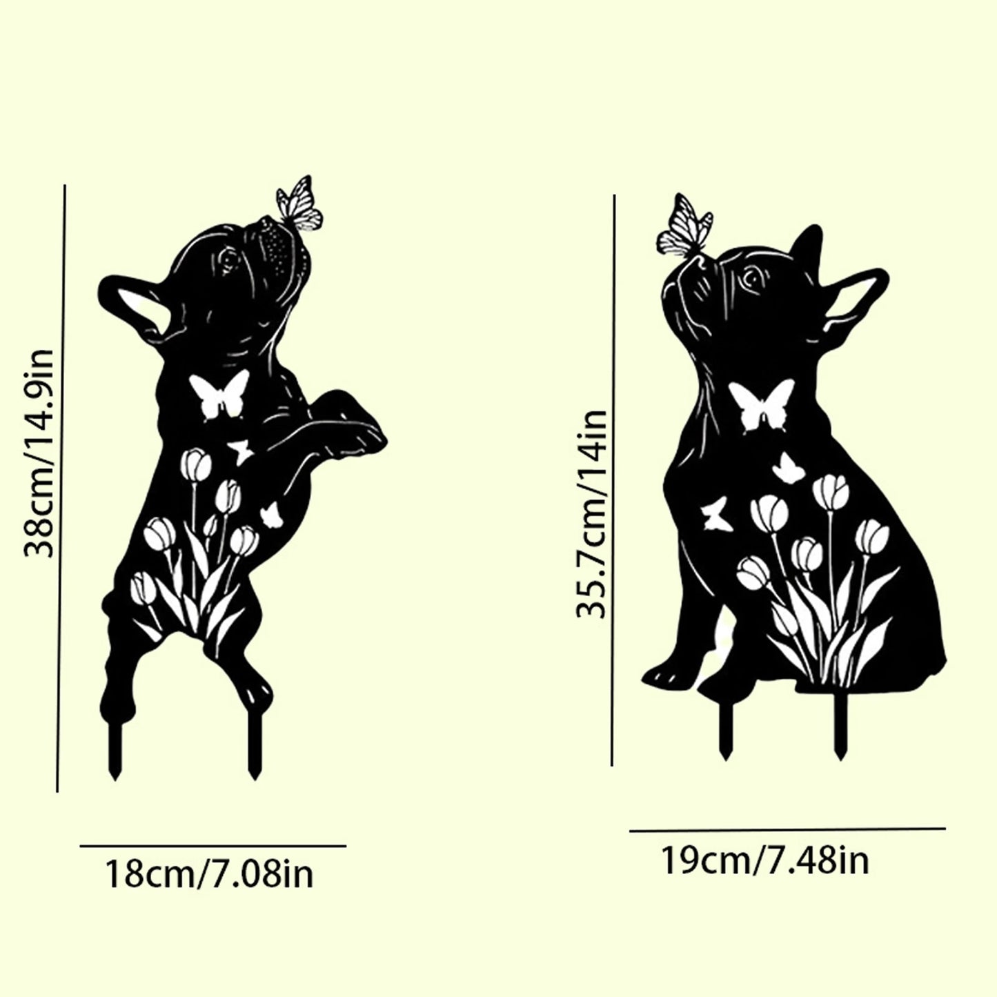 Set of 2 Rustic Metal Garden Stakes with Intricate Butterfly and Dog Silhouettes for Outdoor Yard Decor - Buy That Thang