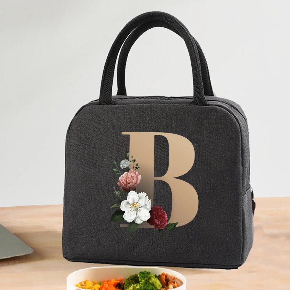 Lunch Bag Cooler Tote Portable Insulated Thermal Canvas Bag Food Picnic Unisex Travel Lunchbox Organizer Bags Gold Letter Print - Buy That Thang