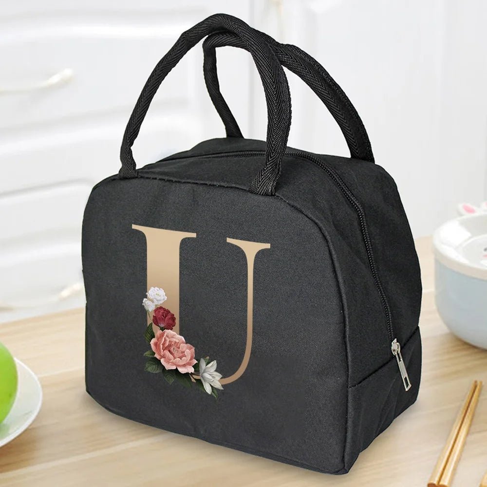 Lunch Bag Cooler Tote Portable Insulated Thermal Canvas Bag Food Picnic Unisex Travel Lunchbox Organizer Bags Gold Letter Print - Buy That Thang