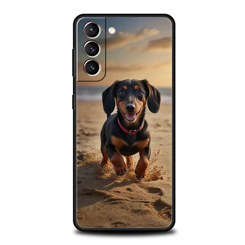Dachshund Silhouette Dog cute animal Phone Case For Samsung Galaxy S24 S23 S22 S20 Ultra S21 FE 5G S10 S9 Plus S10E S8 Cover