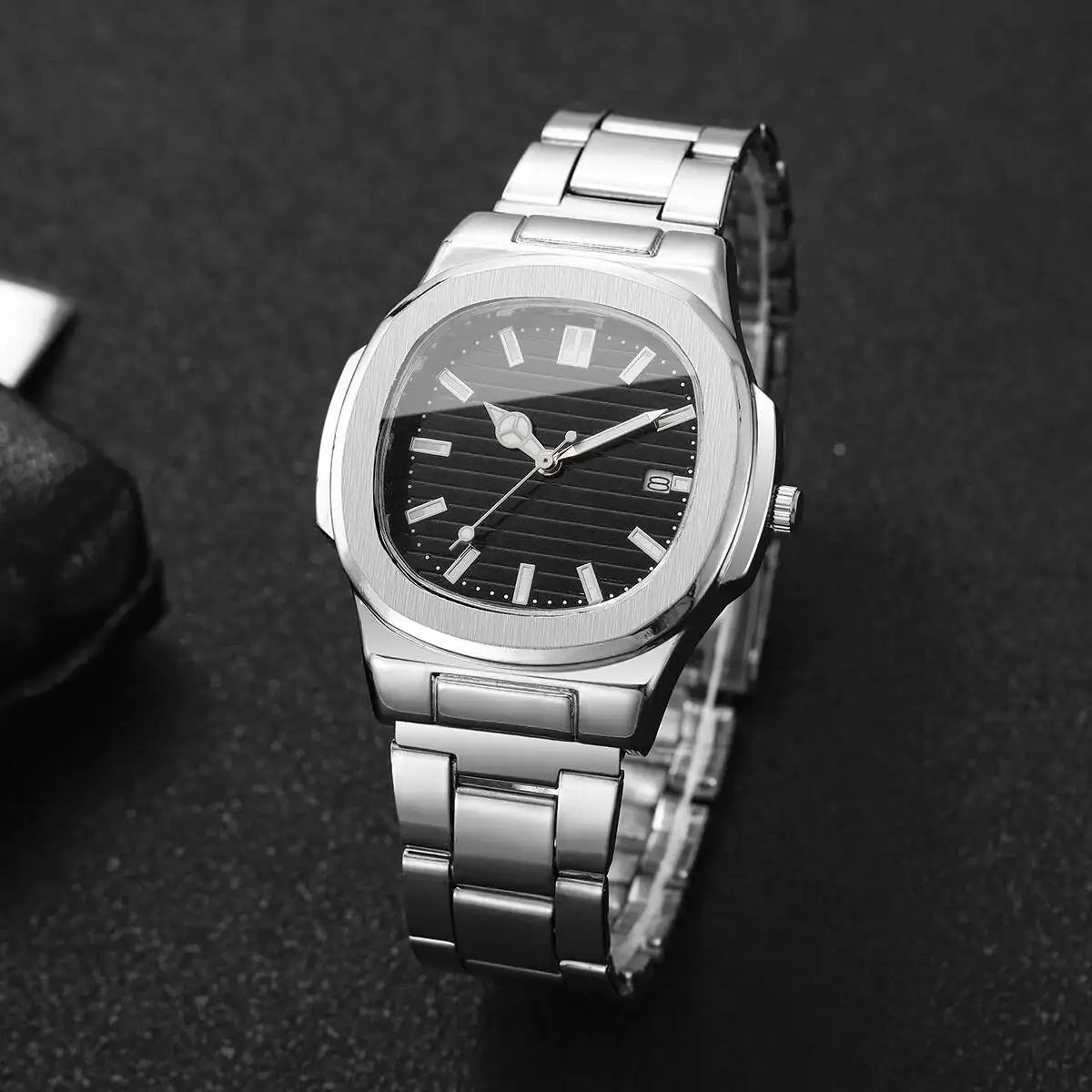Luxury Men Business Watches Fashion Square Dial Stainless Steel Strap Quartz Watch with Calendar For Mens Clock（Without Box） - Buy That Thang