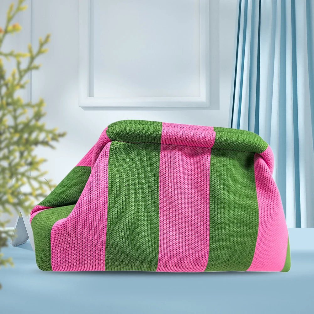 Women Knit Stripe Purse Contrast Color Small Crochet Handbag Knitting Dumpling Clutch Summer Beach Bag - Buy That Thang