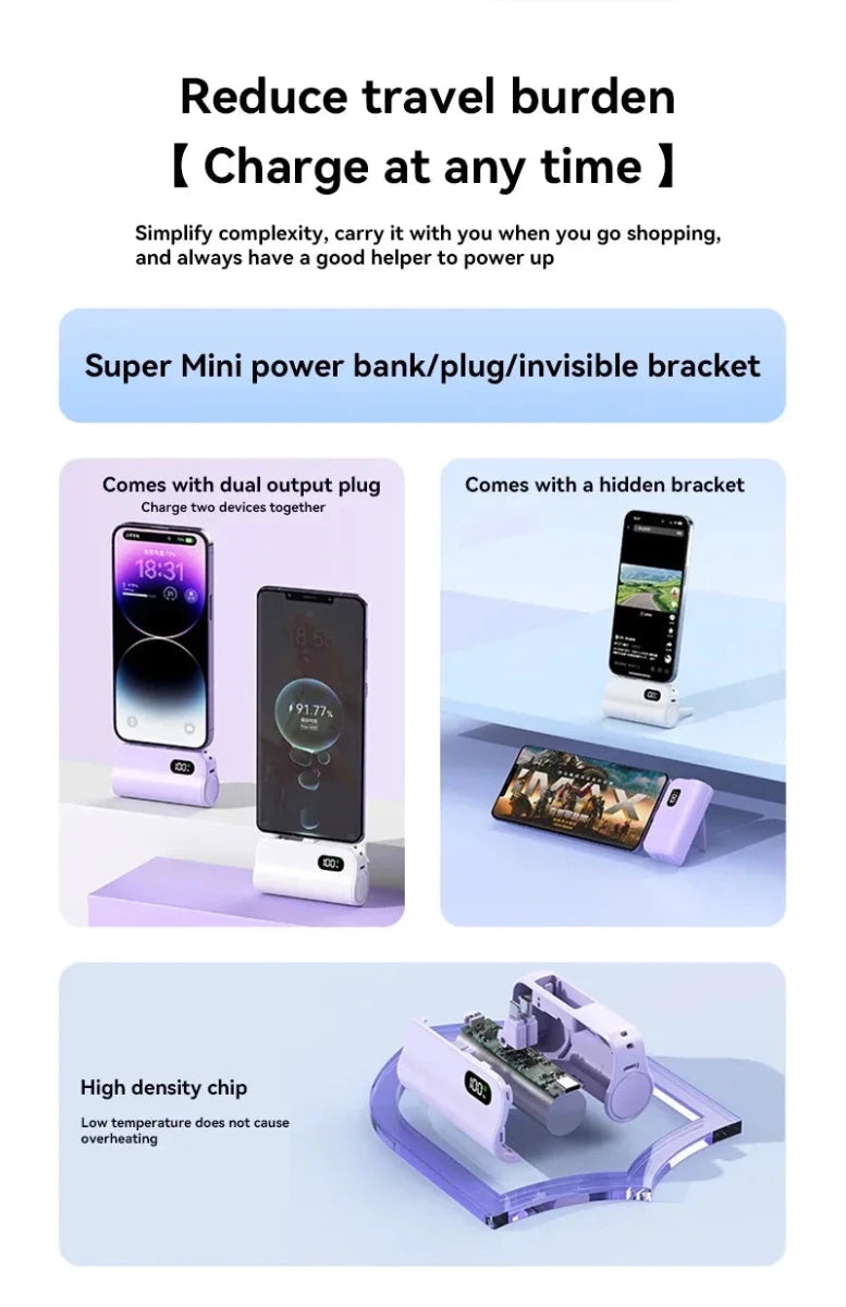 50000mAh Mini Capsule High Capacity Power Bank Portable Wireless Fast Charging External Battery for iPhone Xiaomi Huawei Samsung - Buy That Thang