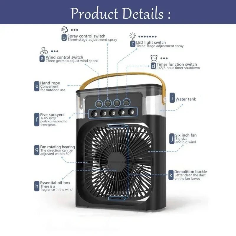 New 3 In 1 Fan AIr Conditioner Household Mini Air Cooler LED Night Light Portable Humidifier
