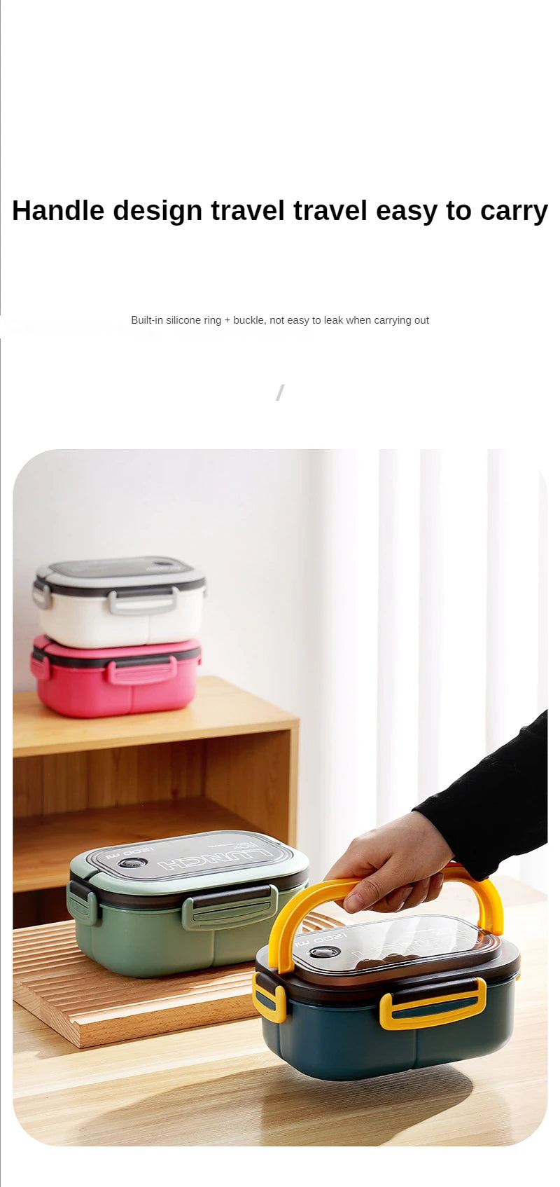 1200ML 2 Layer Bento Lunch Box With Spoon Fork, Kid High Capacity Microwae Food Containers Portable Leakproof Office Camping - Buy That Thang