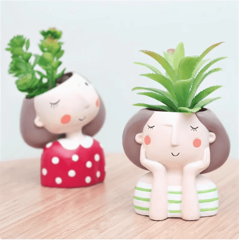 Succulents Planters Flower Pots Cactus Plant Pot Lovely Girl Head Bonsai Planter Pots Ornaments with Drainage Hole Table Decor - Buy That Thang
