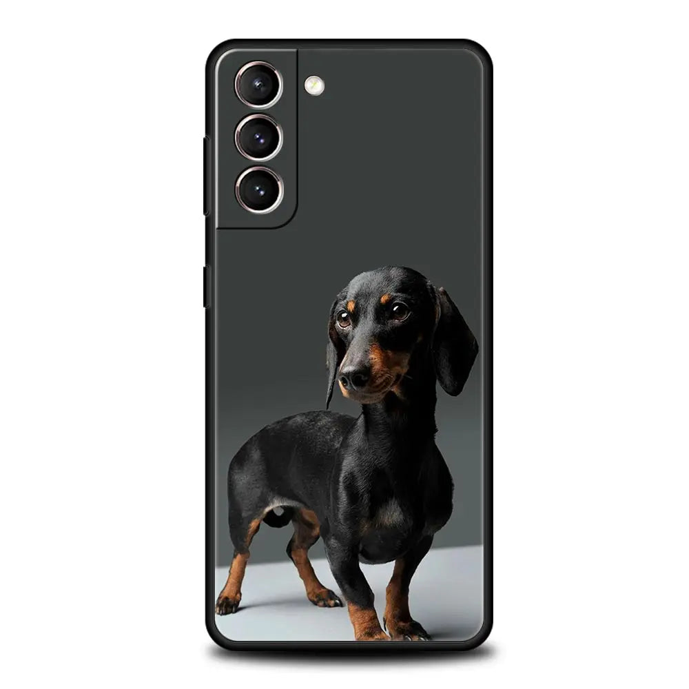 Dachshund Silhouette Dog cute animal Phone Case For Samsung Galaxy S24 S23 S22 S20 Ultra S21 FE 5G S10 S9 Plus S10E S8 Cover