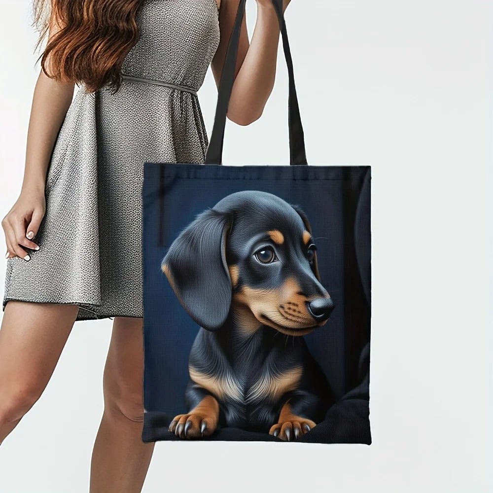 1pc Stylish Dachshund Print Tote Bag for Women - Reusable Foldable Grocery Bag with Fixed Shoulder Straps - Buy That Thang
