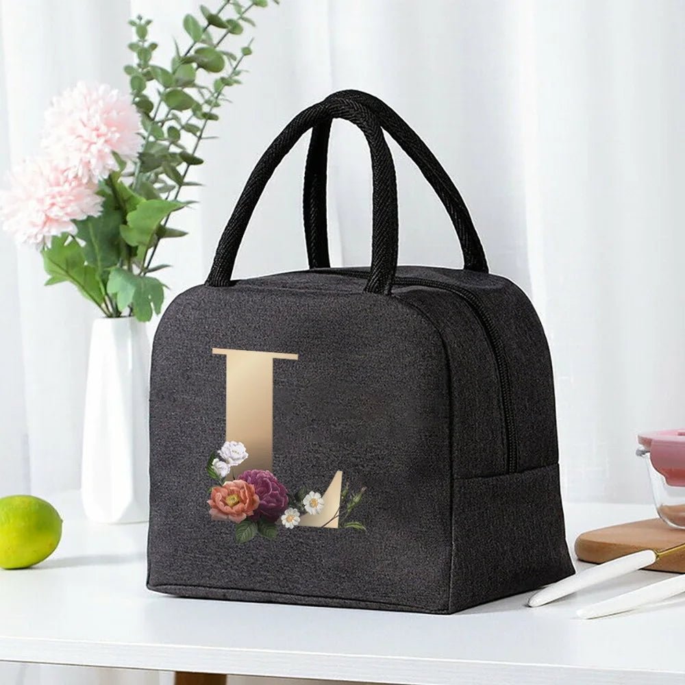 Lunch Bag Cooler Tote Portable Insulated Thermal Canvas Bag Food Picnic Unisex Travel Lunchbox Organizer Bags Gold Letter Print - Buy That Thang