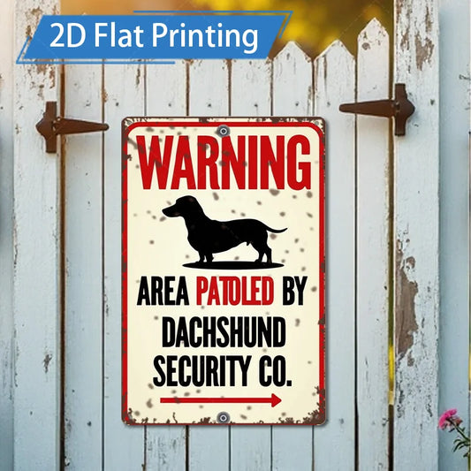 1pc 8x12inch Metal Sign Rustic Dachshund Security Warning Sign - Vintage Metal Wall Art for Yard & Home Decor