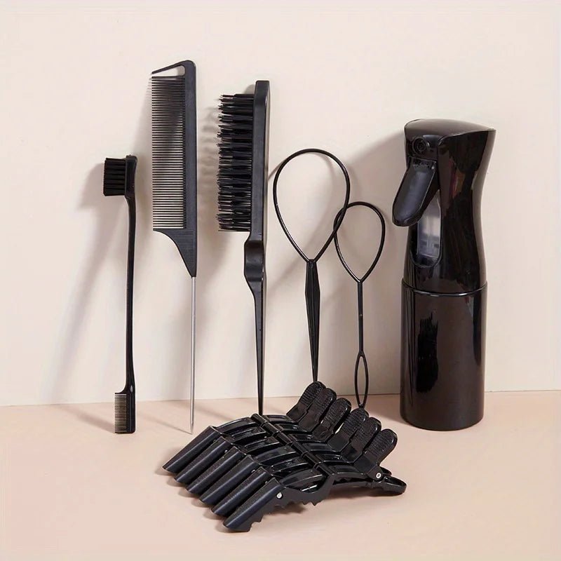 12 - Piece Hair Styling Set &Combs Clips Rat Tail Comb Edge Control Brush & Spray Bottle - Odorless Abs Plastic For All Hair Types - Buy That Thang