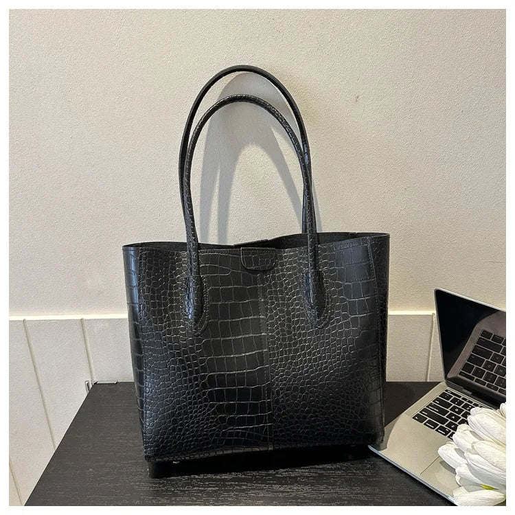 Fashion Crocodile Pattern Large Tote Bag Solid Color Women Shoulder Bags Luxury Pu Leather Lady Handbags Big Shopper Purses 2024 - Buy That Thang