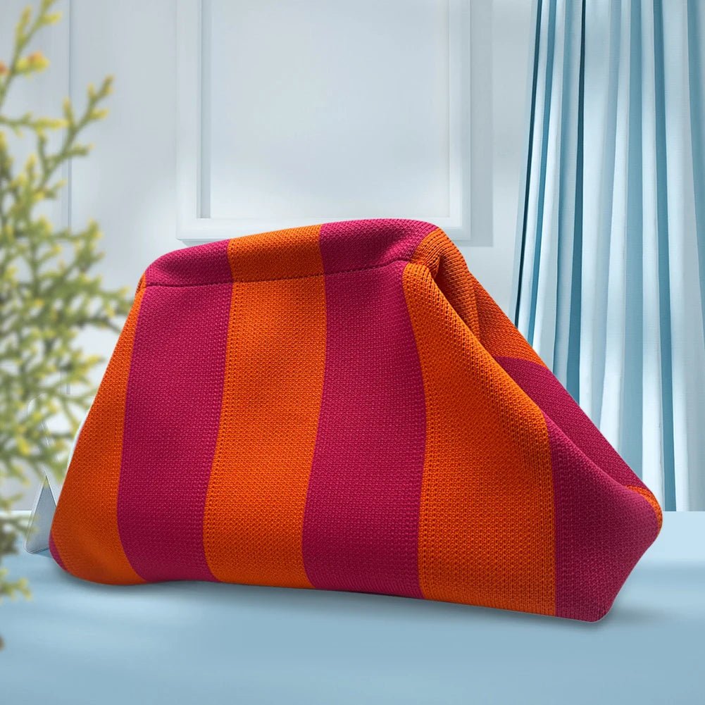 Women Knit Stripe Purse Contrast Color Small Crochet Handbag Knitting Dumpling Clutch Summer Beach Bag - Buy That Thang