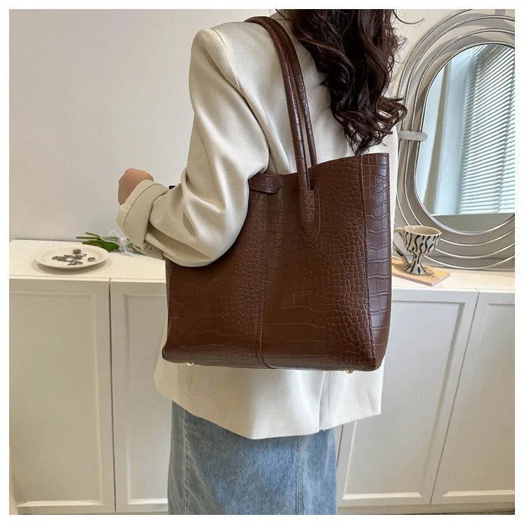 Fashion Crocodile Pattern Large Tote Bag Solid Color Women Shoulder Bags Luxury Pu Leather Lady Handbags Big Shopper Purses 2024 - Buy That Thang