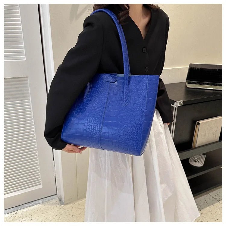 Fashion Crocodile Pattern Large Tote Bag Solid Color Women Shoulder Bags Luxury Pu Leather Lady Handbags Big Shopper Purses 2024 - Buy That Thang