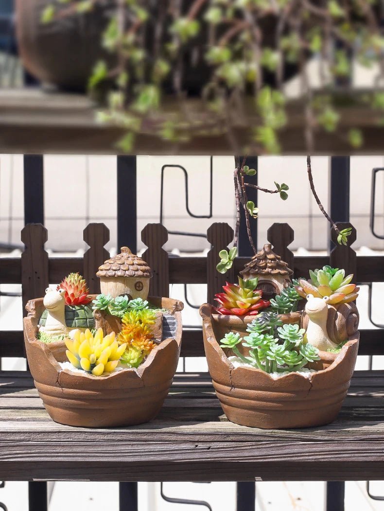 Creative Farmhouse Planter Decorative Flower Pot for Succulents Fairy Garden Desktop Container Zen Ornament Home Decoration - Buy That Thang
