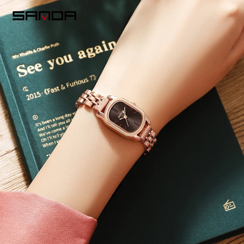 SANDA 1104 Case Womens Watches Maroon Leather Strap Waterproof Genuine Watch New Womens Quartz Watch Casual Fashion Rose Gold - Buy That Thang