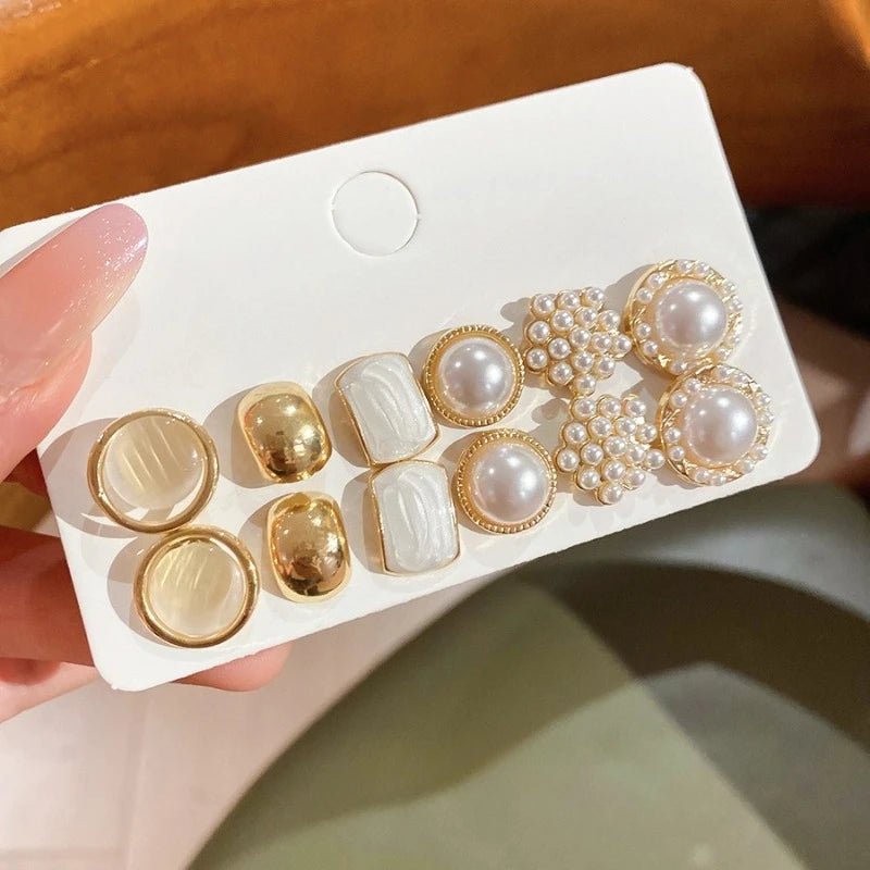 12 Pieces/set of Elegant Temperament Imitation Pearl Round Square Earrings, Women's Daily Wear Holiday Accessories Gifts - Buy That Thang