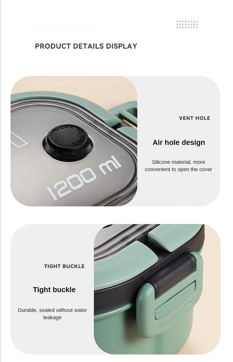 1200ML 2 Layer Bento Lunch Box With Spoon Fork, Kid High Capacity Microwae Food Containers Portable Leakproof Office Camping - Buy That Thang
