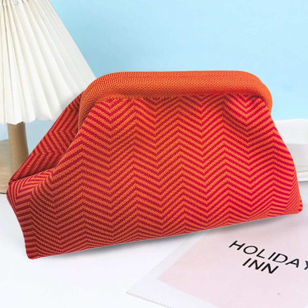 Women Knit Stripe Purse Contrast Color Small Crochet Handbag Knitting Dumpling Clutch Summer Beach Bag - Buy That Thang