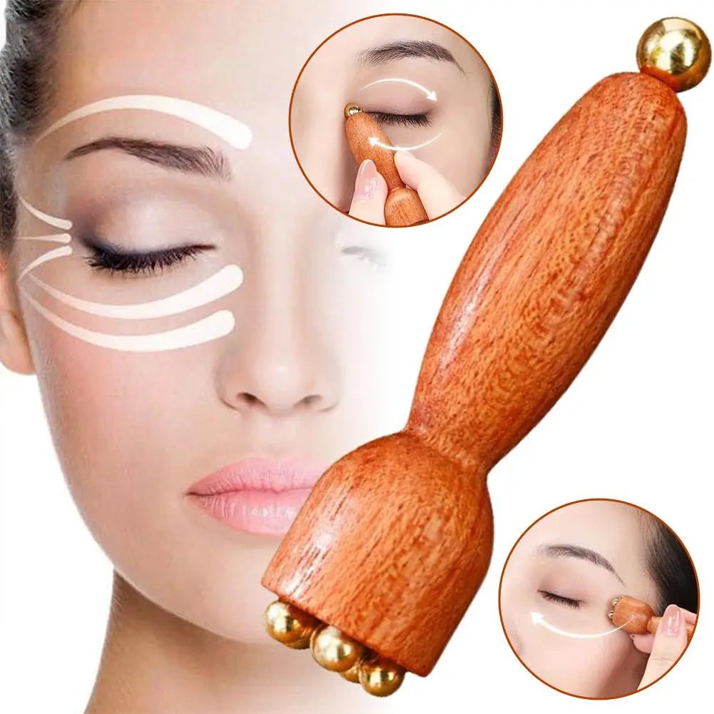 Facial Massager, Lotus Seedpod Beauty Brass Bead & Rosewood Facial Gua Sha Tool Eye Relaxation Meridians Point Acupoint Massage - Buy That Thang