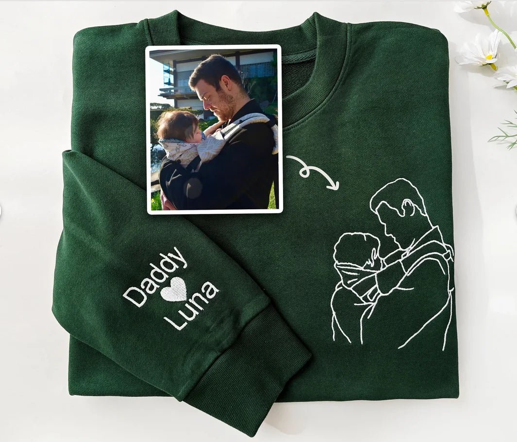 Custom Dad Embroidered Portrait from Photo Sweatshirt, Personalized Dad Portrait Hoodie, Gift for Dad, Father's Day Gifts - Buy That Thang