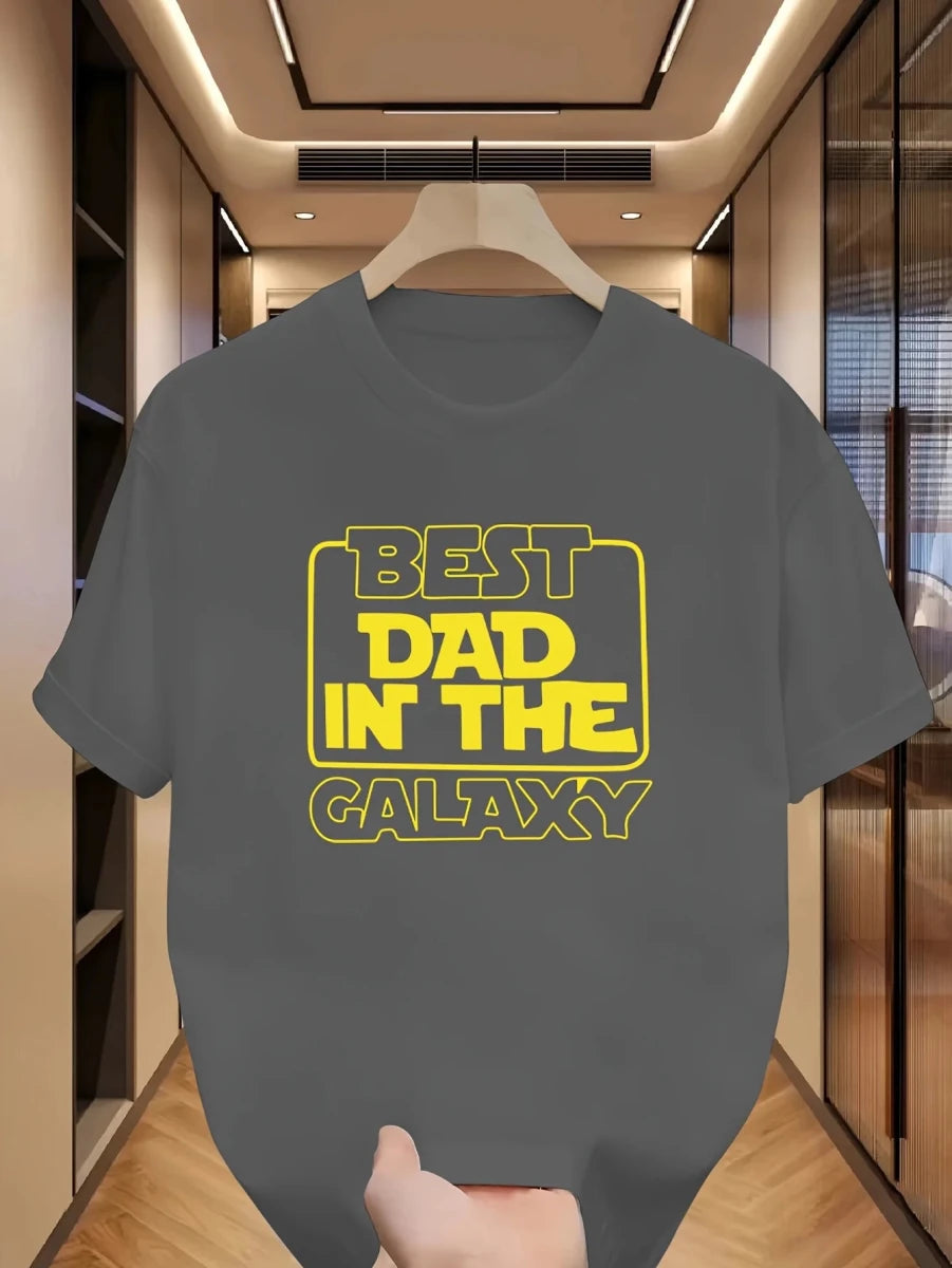 Best Dad In The Galaxy Graphic Tee for Men Breathable 100% Cotton Perfect for Summer Funny Casual Streetwear Style - Buy That Thang