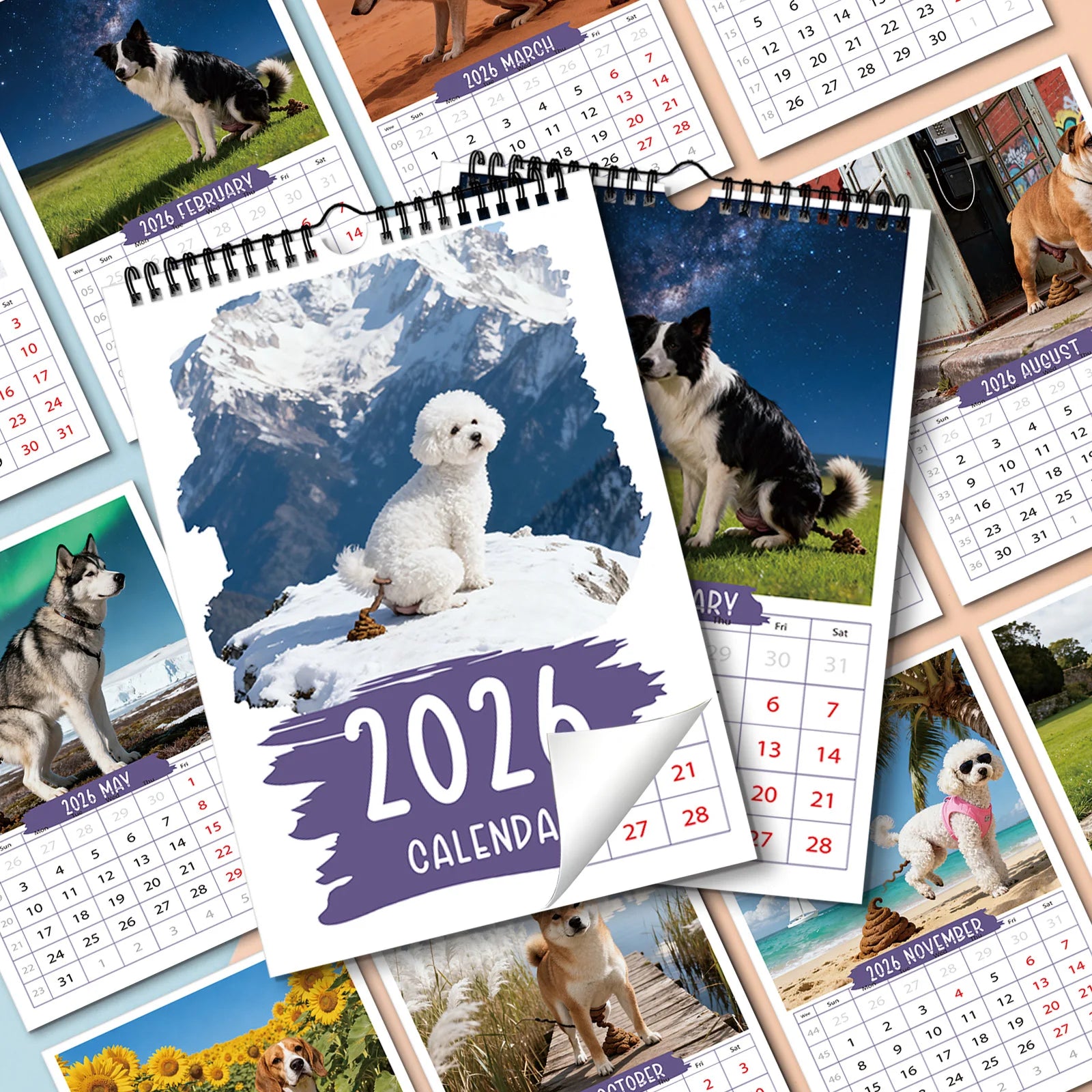 1PC 2026 Cute Dog Theme Calendar,Featuring Various Dog Breeds,Perfect for Pet Lovers' Home Decoration,As A Heartwarming Pet Gift - Buy That Thang