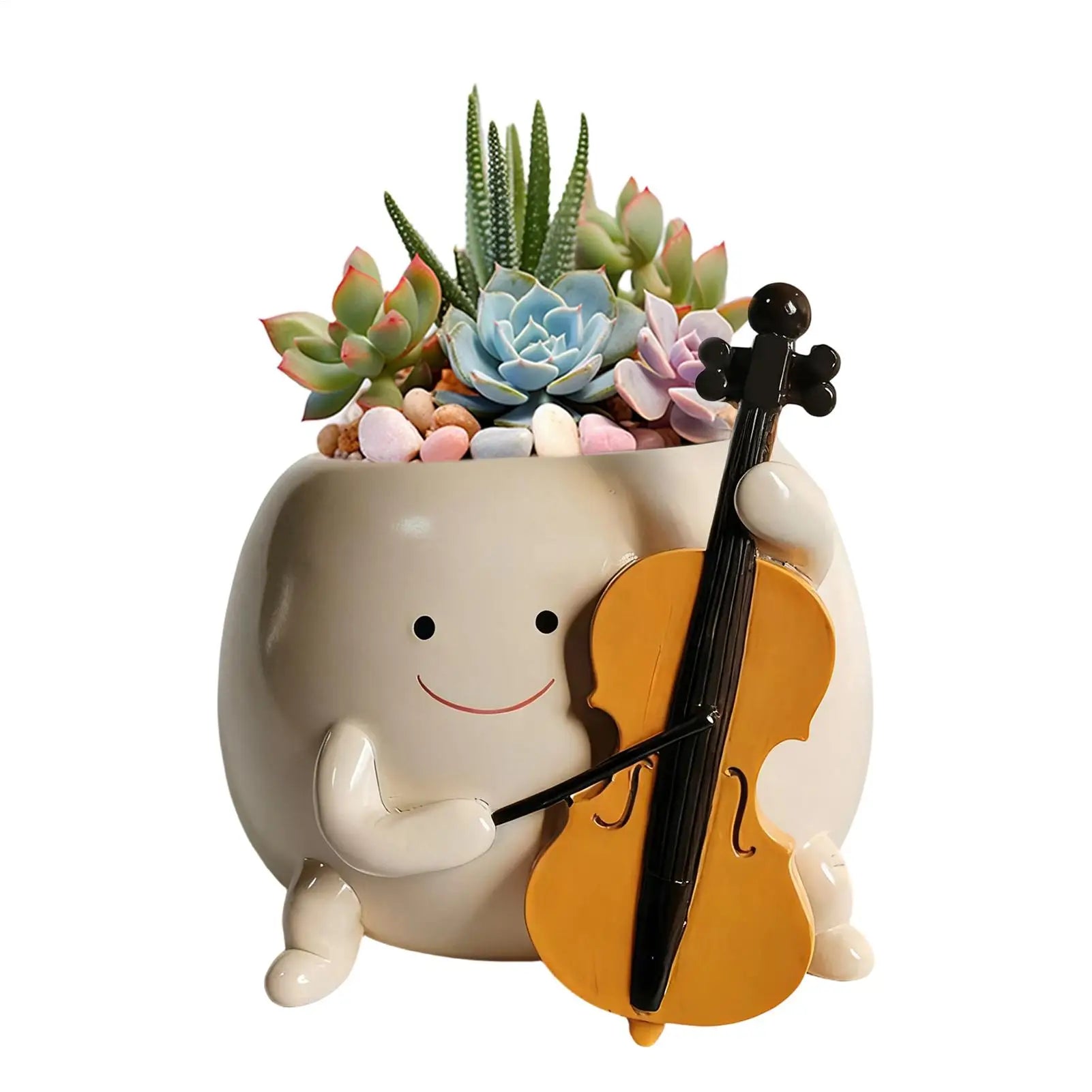 Succulents Pot Smily Face Planter Pot Guitar Succulents Flowerpot Unique Guitar Boy Shape Smile Face Planter With Drainage - Buy That Thang