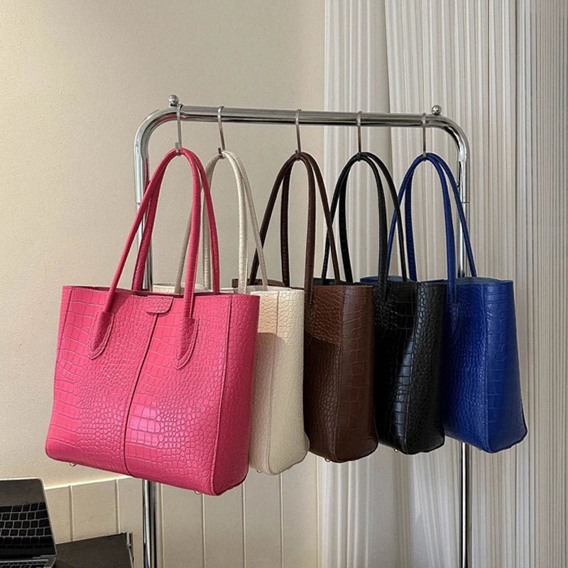 Fashion Crocodile Pattern Large Tote Bag Solid Color Women Shoulder Bags Luxury Pu Leather Lady Handbags Big Shopper Purses 2024 - Buy That Thang