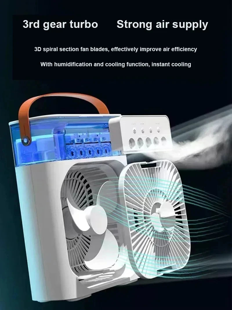 New 3 In 1 Fan AIr Conditioner Household Mini Air Cooler LED Night Light Portable Humidifier