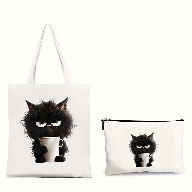 2PC Cute Kitten Cat Pattern Printed Women Shoulder Bag Kawaii Shopper Shopping Canvas Bag Fashion Girl Handbags Shoulder Bag - Buy That Thang