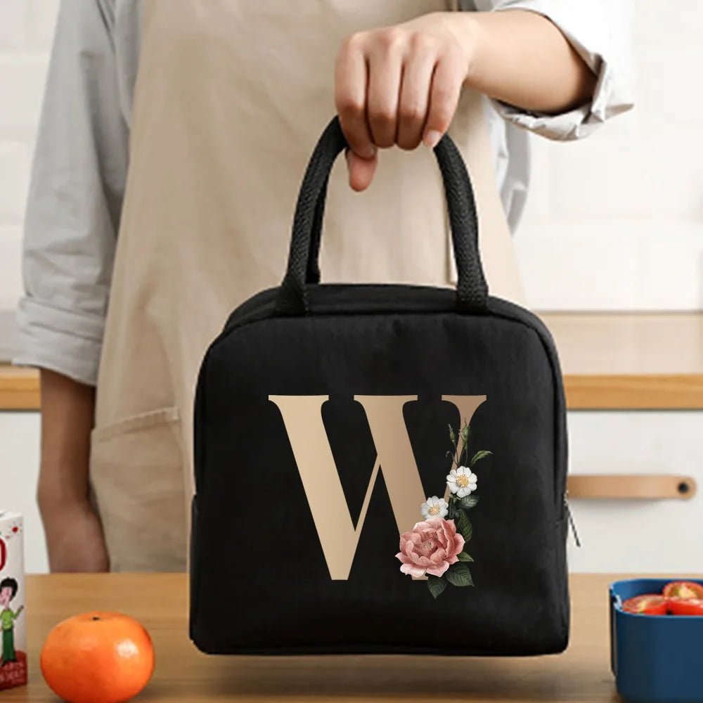 Lunch Bag Cooler Tote Portable Insulated Thermal Canvas Bag Food Picnic Unisex Travel Lunchbox Organizer Bags Gold Letter Print - Buy That Thang