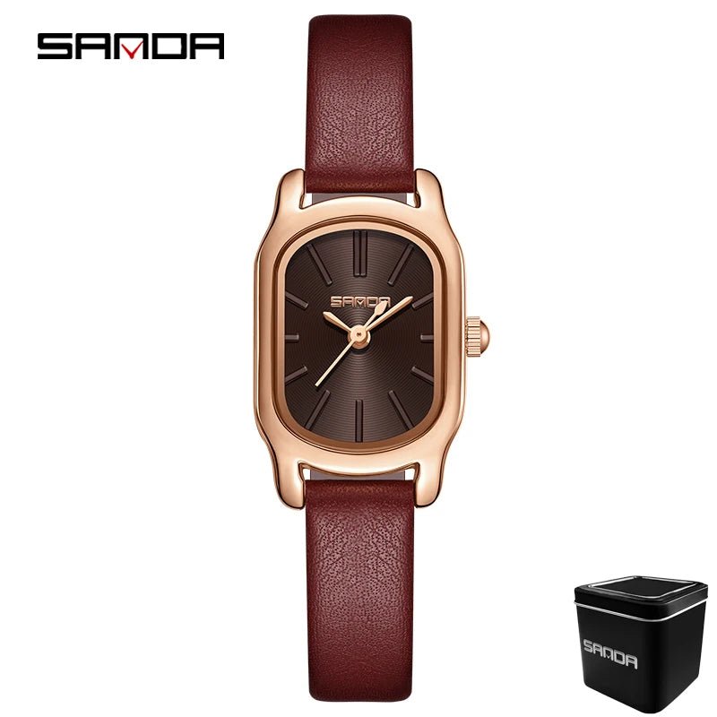 SANDA 1104 Case Womens Watches Maroon Leather Strap Waterproof Genuine Watch New Womens Quartz Watch Casual Fashion Rose Gold - Buy That Thang