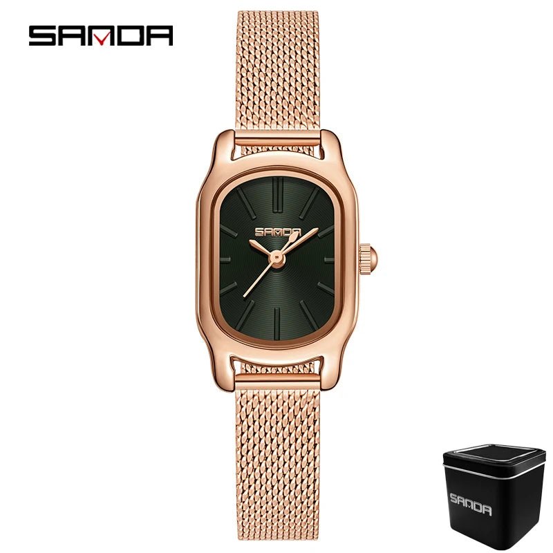 SANDA 1104 Case Womens Watches Maroon Leather Strap Waterproof Genuine Watch New Womens Quartz Watch Casual Fashion Rose Gold - Buy That Thang