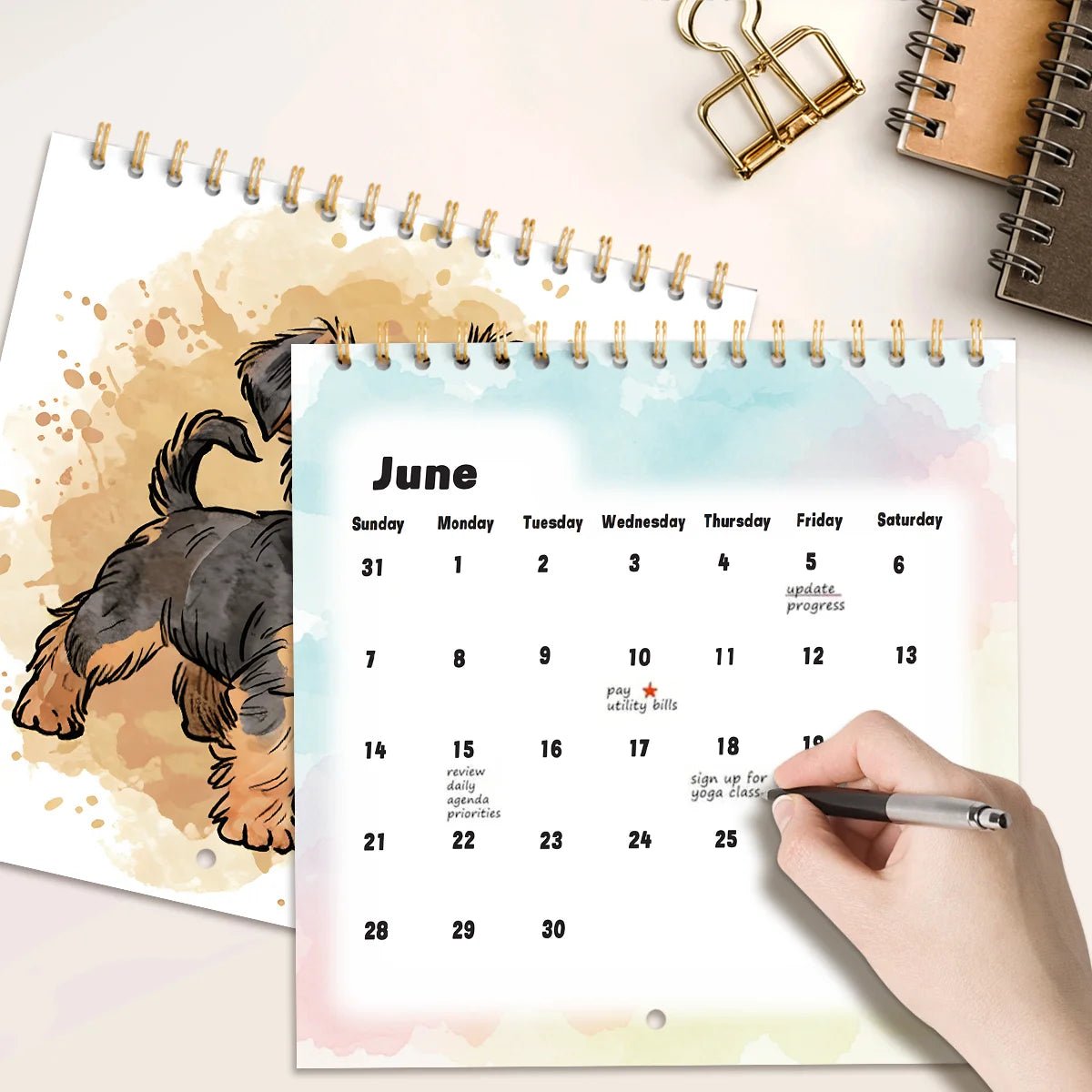 2026 Watercolor puppy Calendar - Premium Paper with Vibrant Colors Spiral Bound for Easy Hanging Perfect Gift Idea Monthly View - Buy That Thang