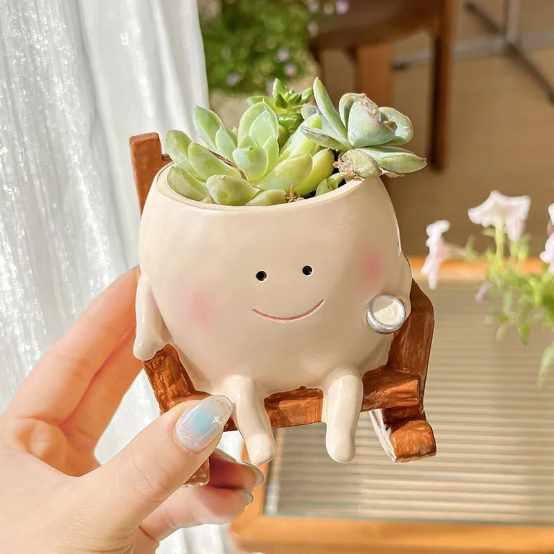 Cute Smiling Face Swing Planter Resin Wall Hanging Flower Pot For Succulents And Small Plants Perfect Garden Home Decor Supplies - Buy That Thang