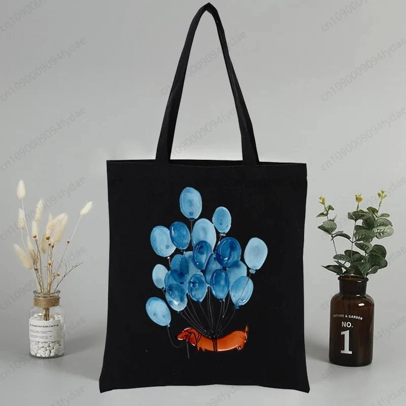 Dachshund Teckel Cute Dog Canvas Tote Bag Printed Cartoon Reusable Cloth Bag Handbag Shopping Shoulder Bags Handbags Women - Buy That Thang