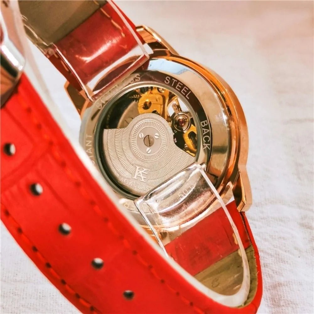 New Style Hollow - Out Diamond - Encrusted Automatic Mechanical Watch for Women, Fashionable and Simple, Luminous Waterproof Watch for Female Students, Trendy, Light Luxury Style, High - End Feel, Versatile Women's Watch for Daily - Buy That Thang
