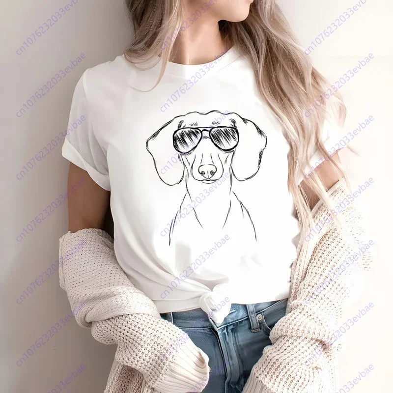 Dachshund Teckel Funny Cute Dog Animal T-Shirt Women Short Sleeve Summer Fashion Tshirt Casual Fashion Tee Shirt O-Neck Tops